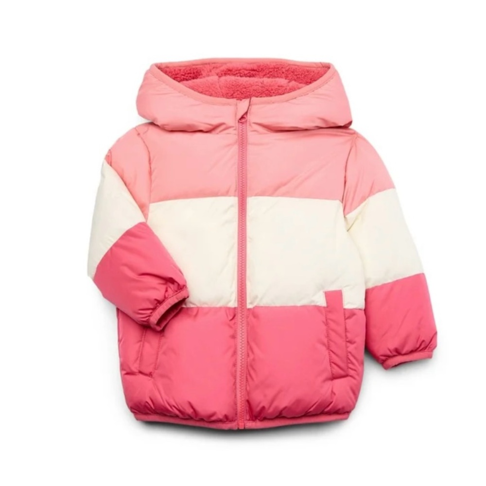 Colorblock Pink and White Puffer Jacket